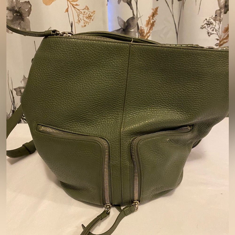 Allsaints Green Leather Medium Convertible Backpack